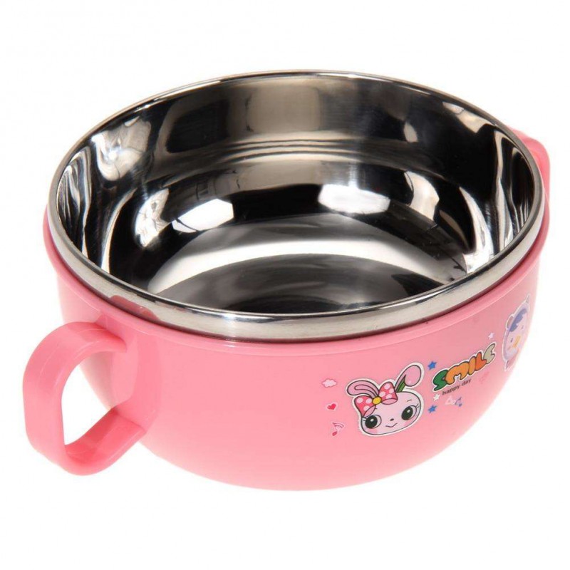 Children Kids handle Soup bowl Container Dish Nonslip Pink