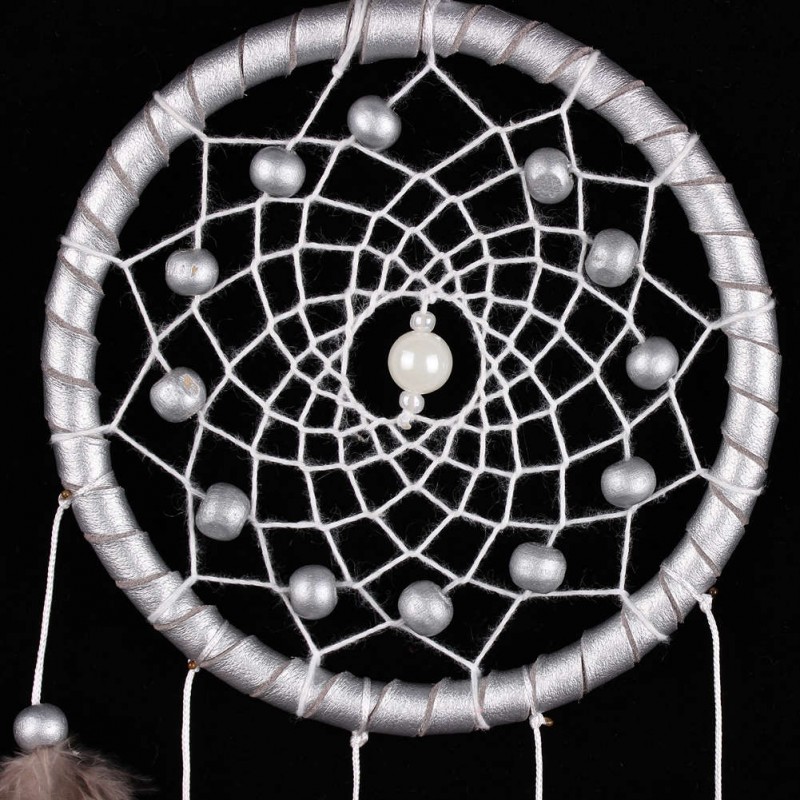 Silver Bead Dream Catcher with Feather Wall Hanging Decoration