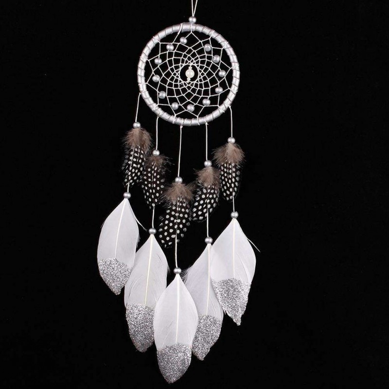 Silver White Dream Catcher Feather Bead Hanging Decoration Ornament