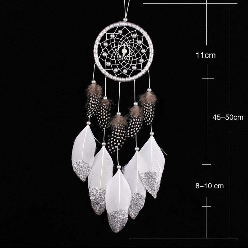 Silver White Dream Catcher Feather Bead Hanging Decoration Ornament