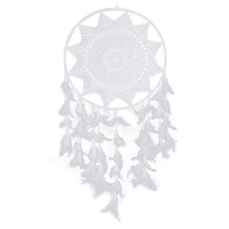 White Hook Flower Dream Catcher Feather Bead Hanging Decor Ornament