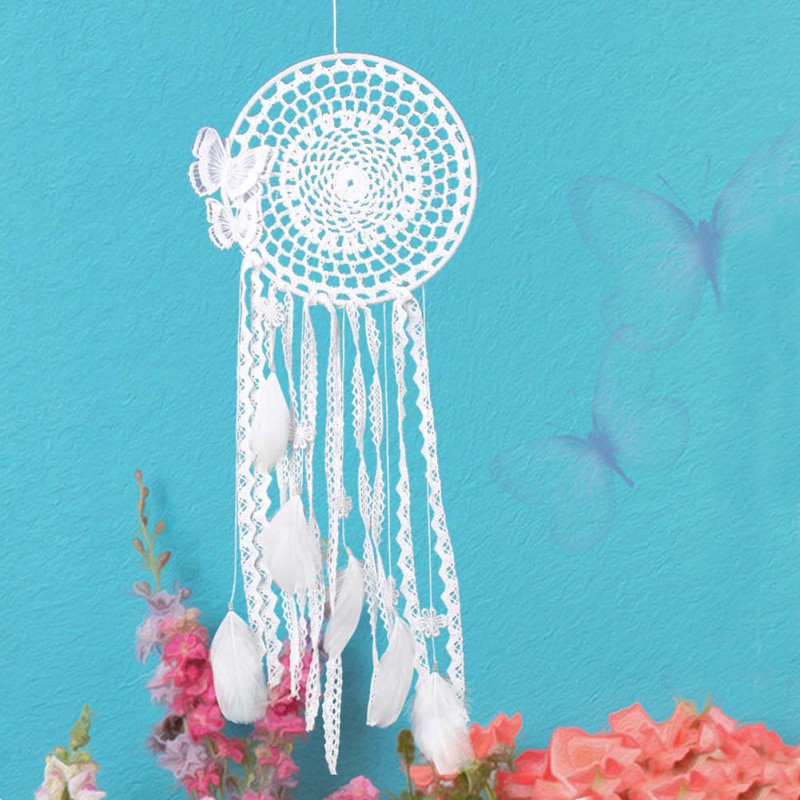 White Butterfly Dream Catcher Feather Bead Hanging Decor Ornament