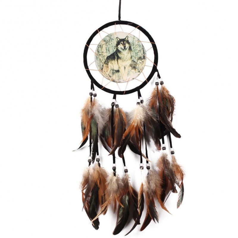 Wolf Totem Dream Catcher Feather Bead Hanging Decor Ornament