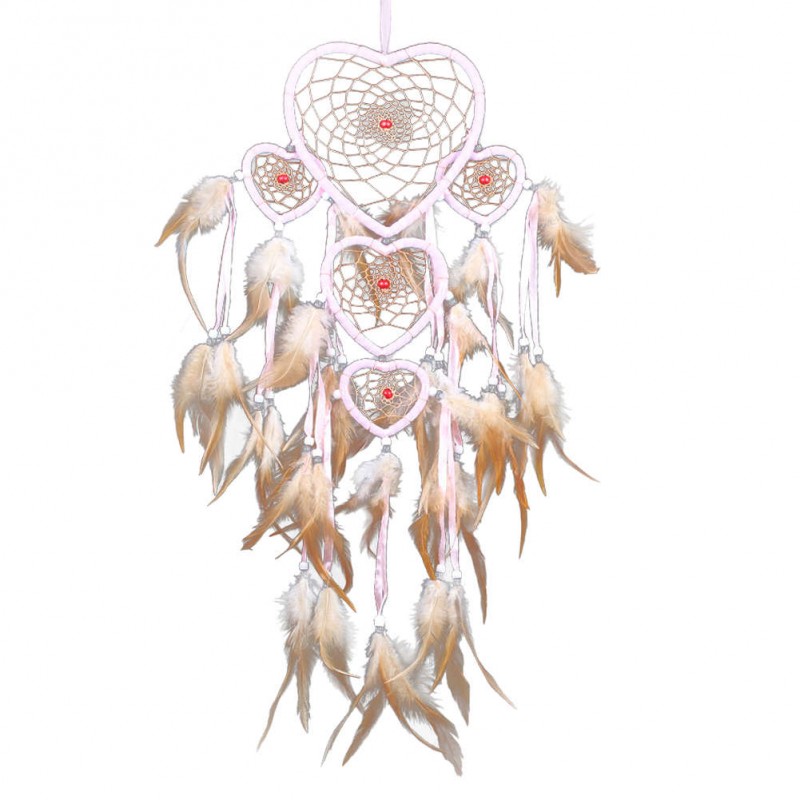 Five-rings Hearts Dream Catcher Wall Hanging Home Car Decor Craft Pink