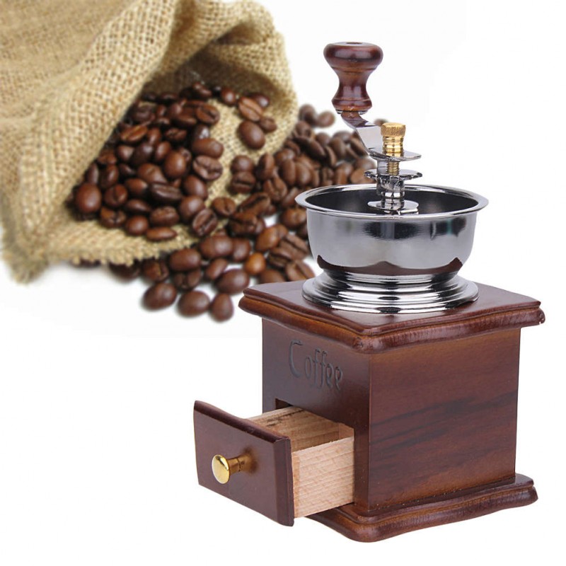 Manual Coffee Bean Grinder Retro Wood Design Mill Maker Grinders