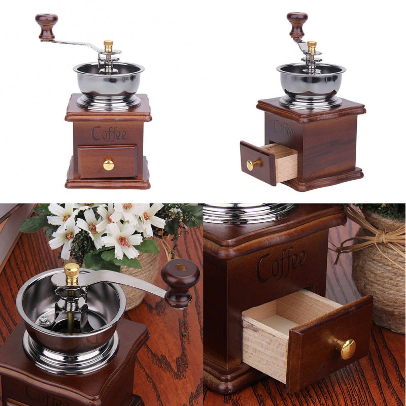 Manual Coffee Bean Grinder Retro Wood Design Mill Maker Grinders