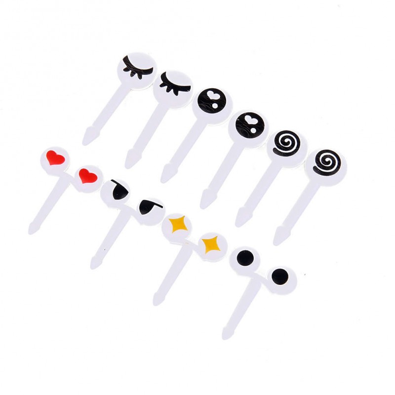 10Pcs Eye Mini Fruit Fork Cartoon Children Fruit Dinner Desert Sticks Fork