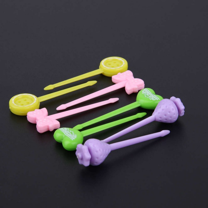 8Pcs/set Cute Candy Color Serie Button Bow Lunch Decoration Mini Fruit Fork