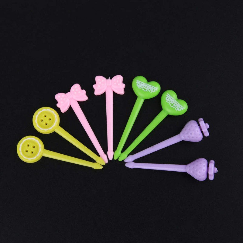 8Pcs/set Cute Candy Color Serie Button Bow Lunch Decoration Mini Fruit Fork