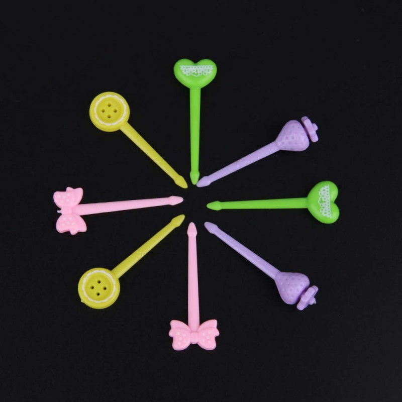 8Pcs/set Cute Candy Color Serie Button Bow Lunch Decoration Mini Fruit Fork