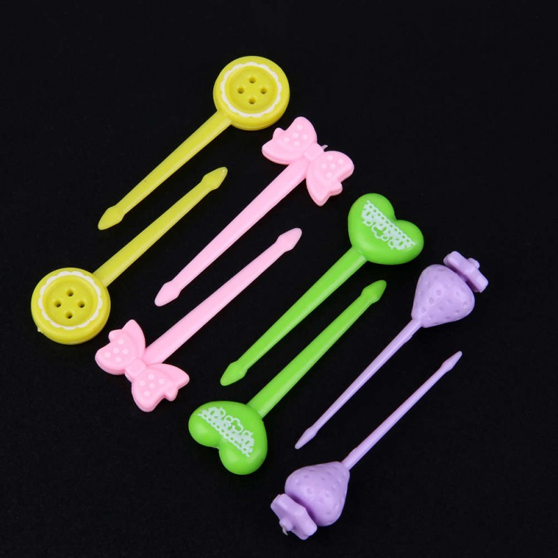 8Pcs/set Cute Candy Color Serie Button Bow Lunch Decoration Mini Fruit Fork