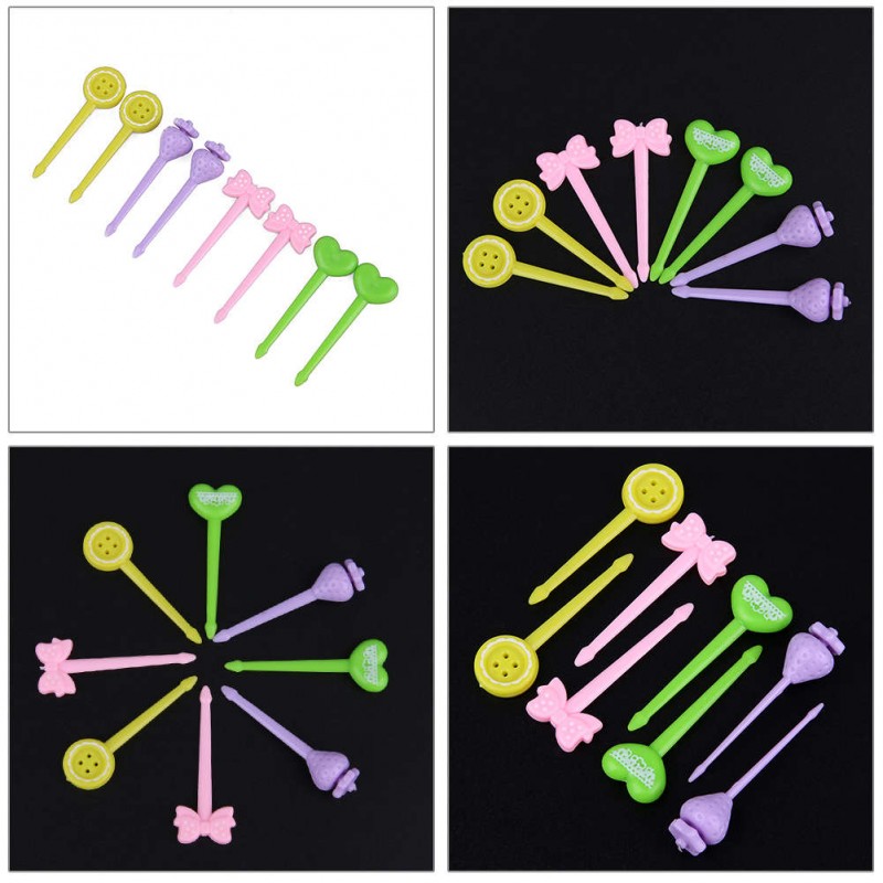 8Pcs/set Cute Candy Color Serie Button Bow Lunch Decoration Mini Fruit Fork