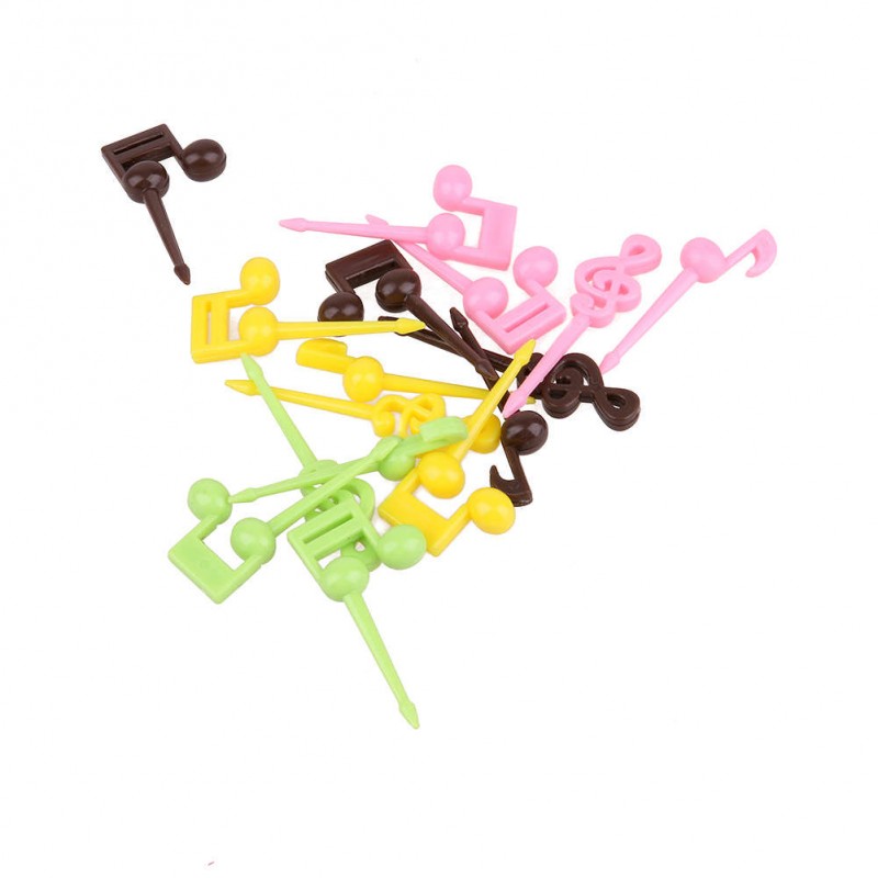 16pcs Novelty Plastic Musical Note Shape Food Fruit Fork Picks Set for Part