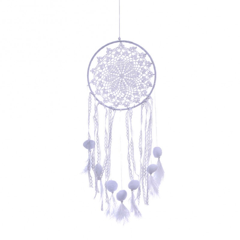 White Flowers Dream Catcher Feathers Wall Hanging Home Car Decor Ornament