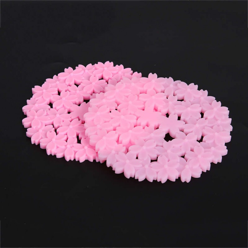 Silicone Hollow Cherry Blossom Antiskid Cup Mat Insulation Mat(Pink)