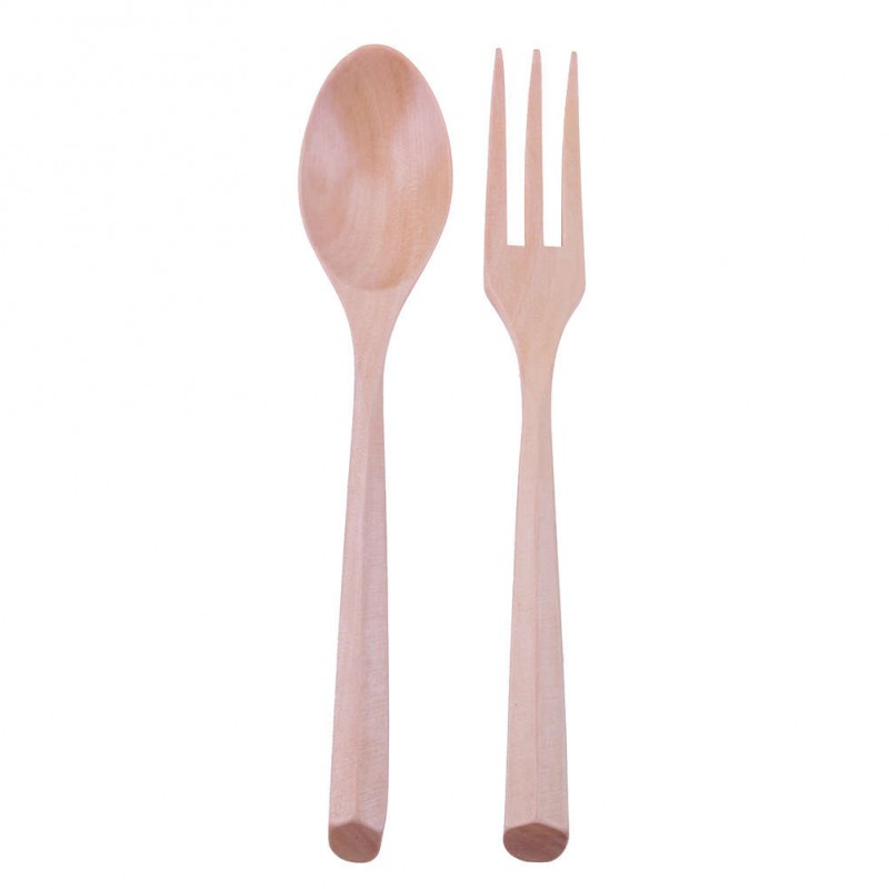 Japanese Style Dinnerware Set Long Handle Wooden Fork Scoop Set(wood color)