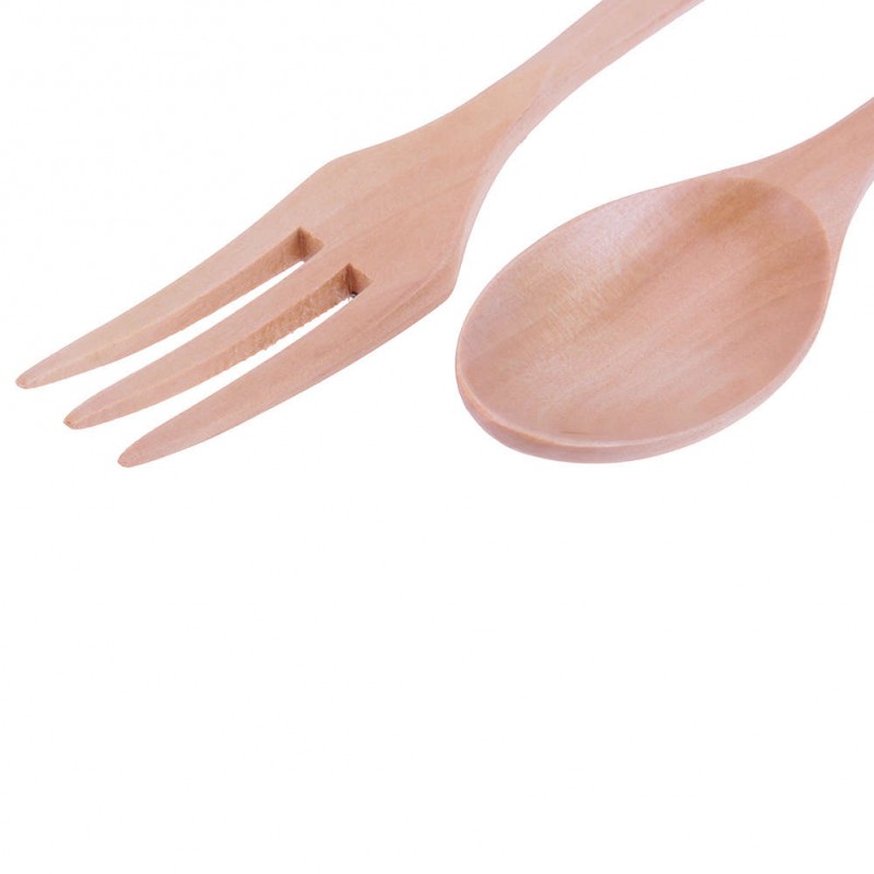 Japanese Style Dinnerware Set Long Handle Wooden Fork Scoop Set(wood color)