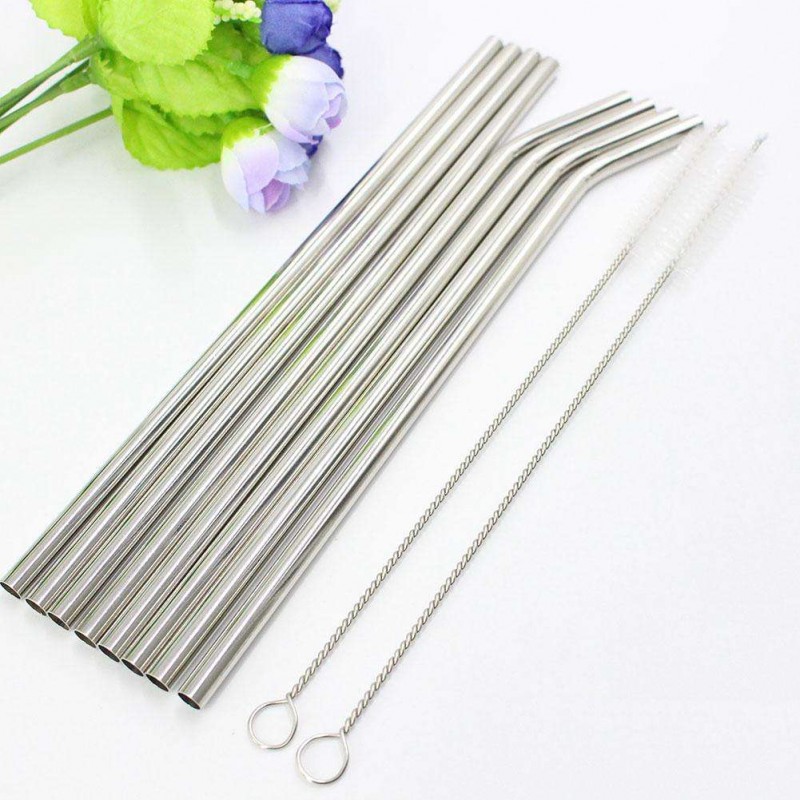 8pcs Metal Drinking Straws+2 Cleaning Brushes Sets