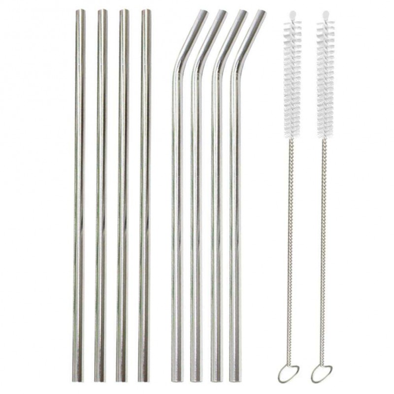 8pcs Metal Drinking Straws+2 Cleaning Brushes Sets