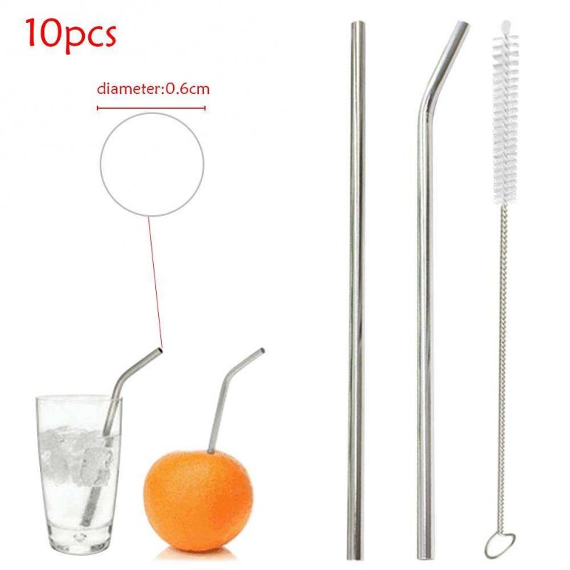 8pcs Metal Drinking Straws+2 Cleaning Brushes Sets