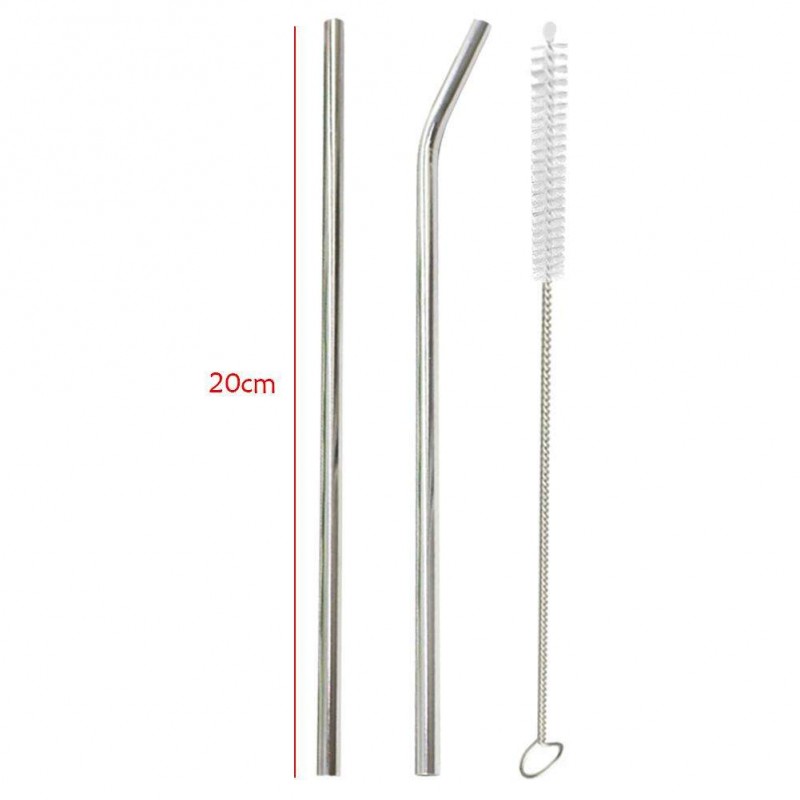 8pcs Metal Drinking Straws+2 Cleaning Brushes Sets