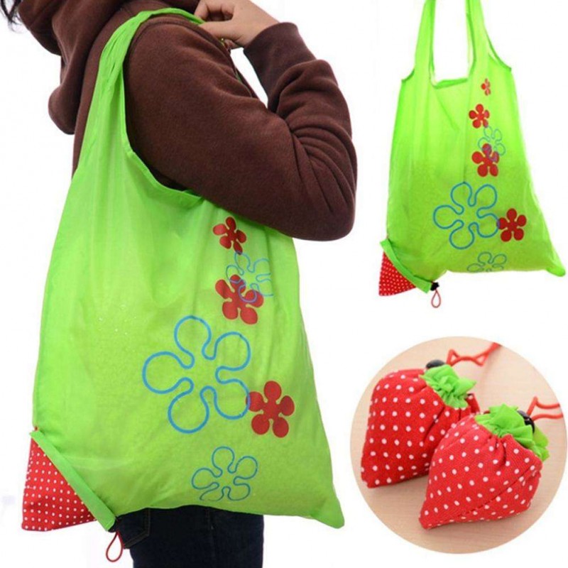 Strawberry Green Shopping Bag Portable Folding Bags Kitchen Storage Tools