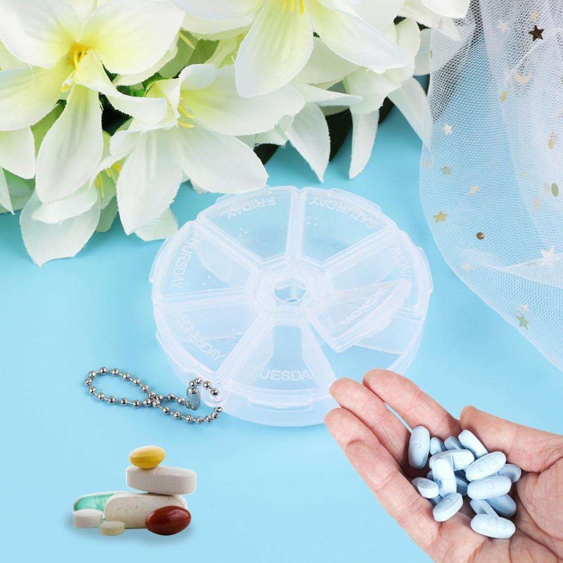 Portable 7 Day Weekly Round Drug Tablet Pill Box Medicine Splitters