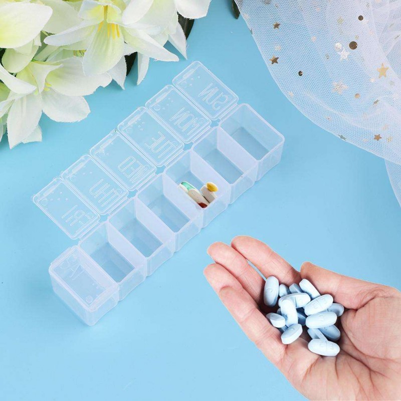 Portable 7 Day Weekly Clear Tablet Pill Box Medicine Holder Splitters