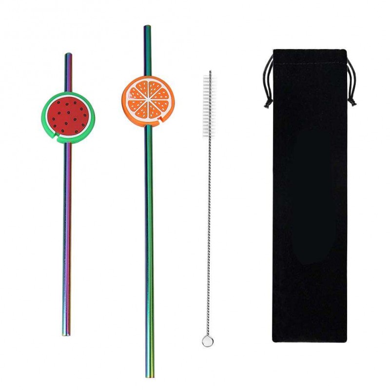 2pcs Reusable Fruit Drinking Straws Set (Watermelon+Orange)