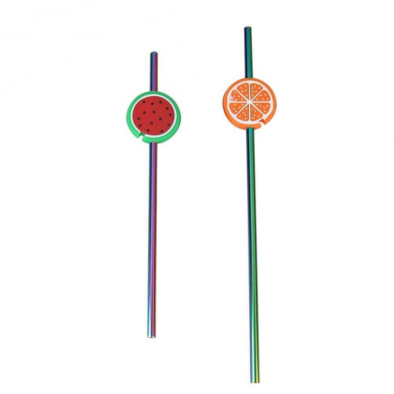 2pcs Reusable Fruit Drinking Straws Set (Watermelon+Orange)