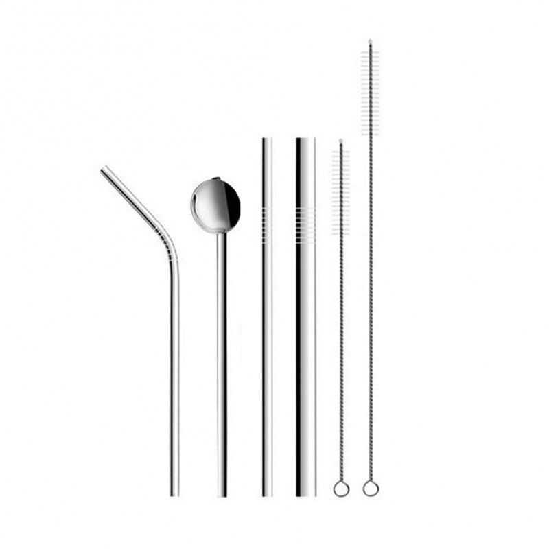 Reusable Coffee Tea Straw Set with Cleaning Brush Spoon