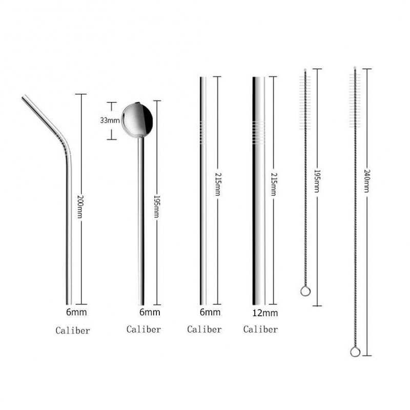 Reusable Coffee Tea Straw Set with Cleaning Brush Spoon