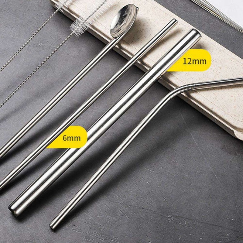 Reusable Coffee Tea Straw Set with Cleaning Brush Spoon